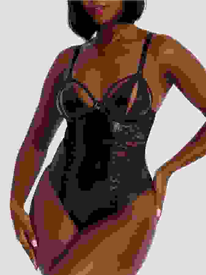 Lovehoney Fierce Muse Wet Look Body with Open Detail, Black, hi-res
